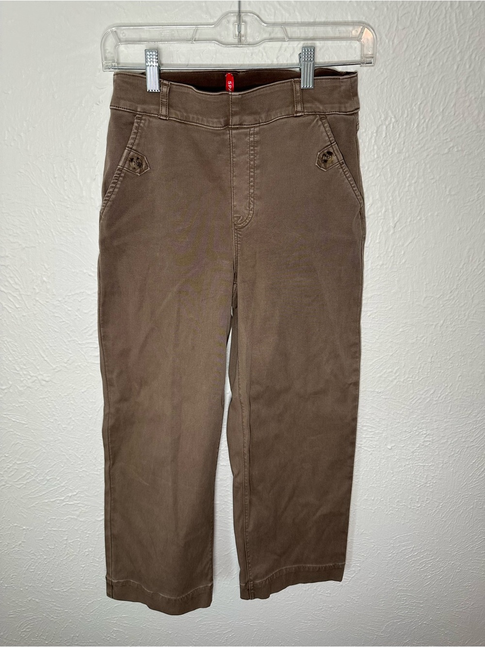 SPANX Women's Petite Small Cropped Pants Brown Stretch Shaping Slim Straight